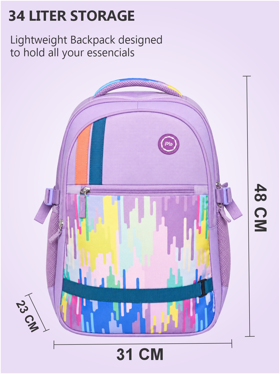 PB Pearlbags Polyester Water Resistant 34 L Casual Backpack With Rain Cover And Laptop Sleeve For School,college & Office For Boys and Girls,Men & Women