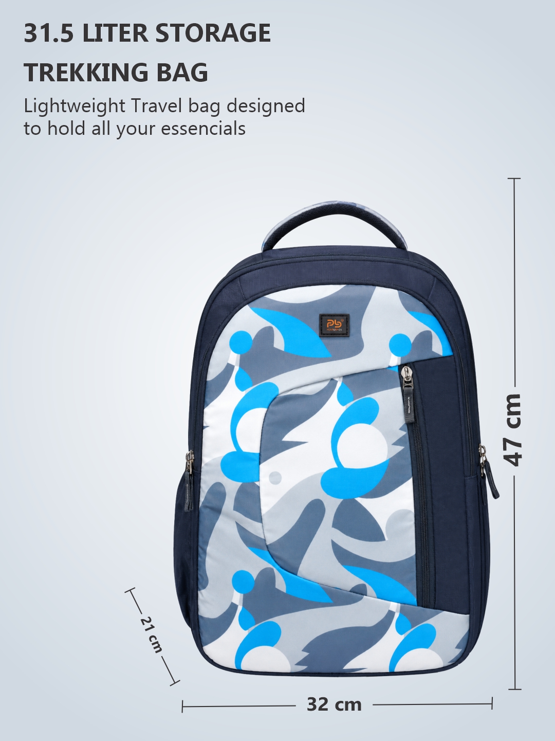 PB Pearl Bags Polyester Water Resistant Printed Casual Backpack Rain Cover And Laptop Sleeve With 3 Compartments , 1 Bottle Pocket , 1 Front Pocket|Pack Of 1