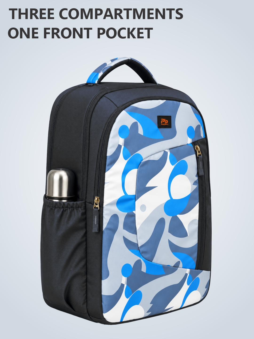 PB Pearl Bags Polyester Water Resistant Printed Casual Backpack Rain Cover And Laptop Sleeve With 3 Compartments , 1 Bottle Pocket , 1 Front Pocket|Pack Of 1