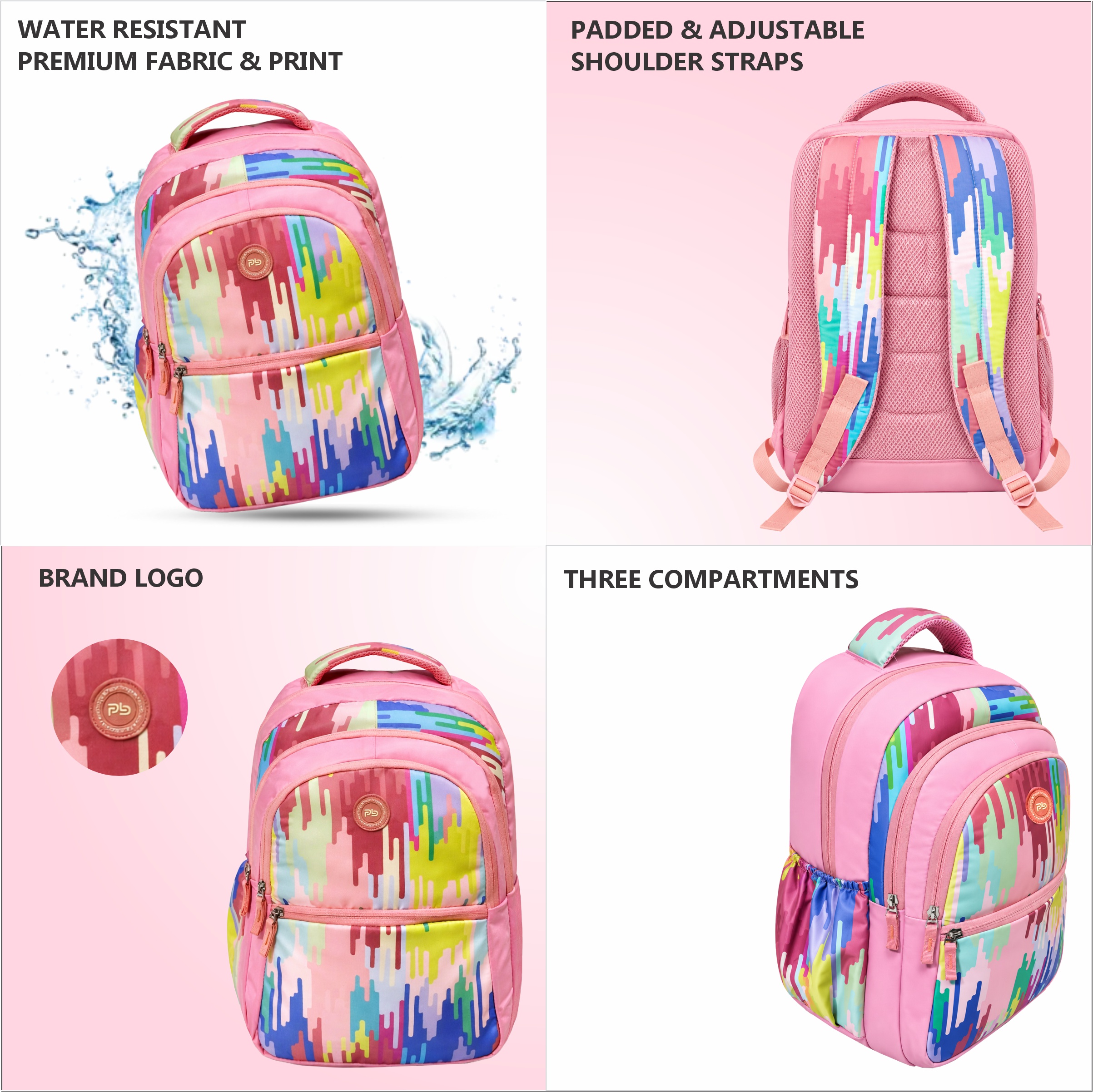 PB Pearlbags Polyester Water Resistant Printed Casual Backpack With 3 Compartment And Laptop Sleeve For Boys,Girls,Men And Women|20.5 Litres