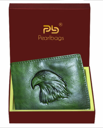 PB Pearlbags Genuine Leather Bi- Fold 6 Card Slots Eagle Engraved Wallet for Men