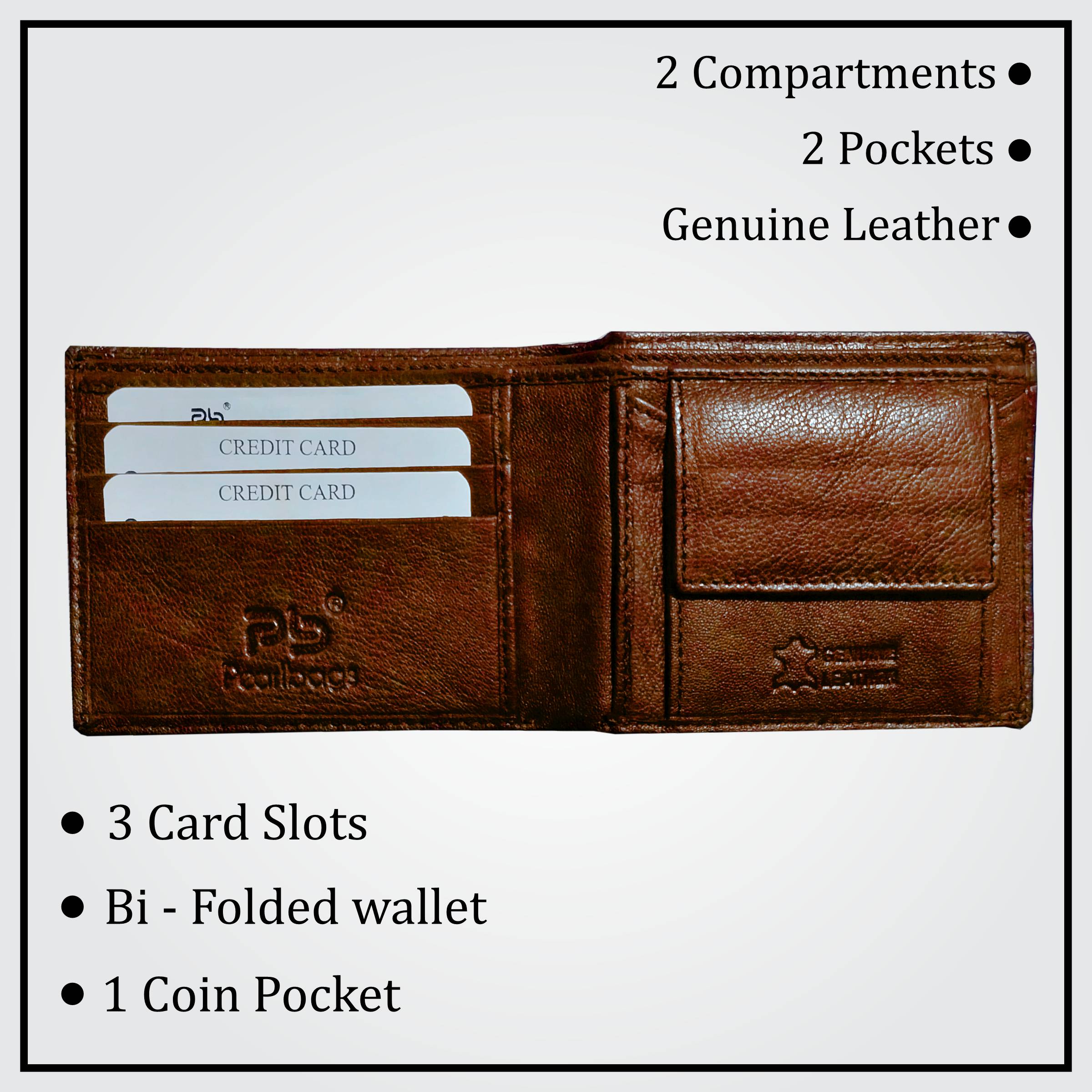 PB Pearlbags Genuine Leather Bi- Fold 3 Card Slots Wallet & Belt Combo for Men