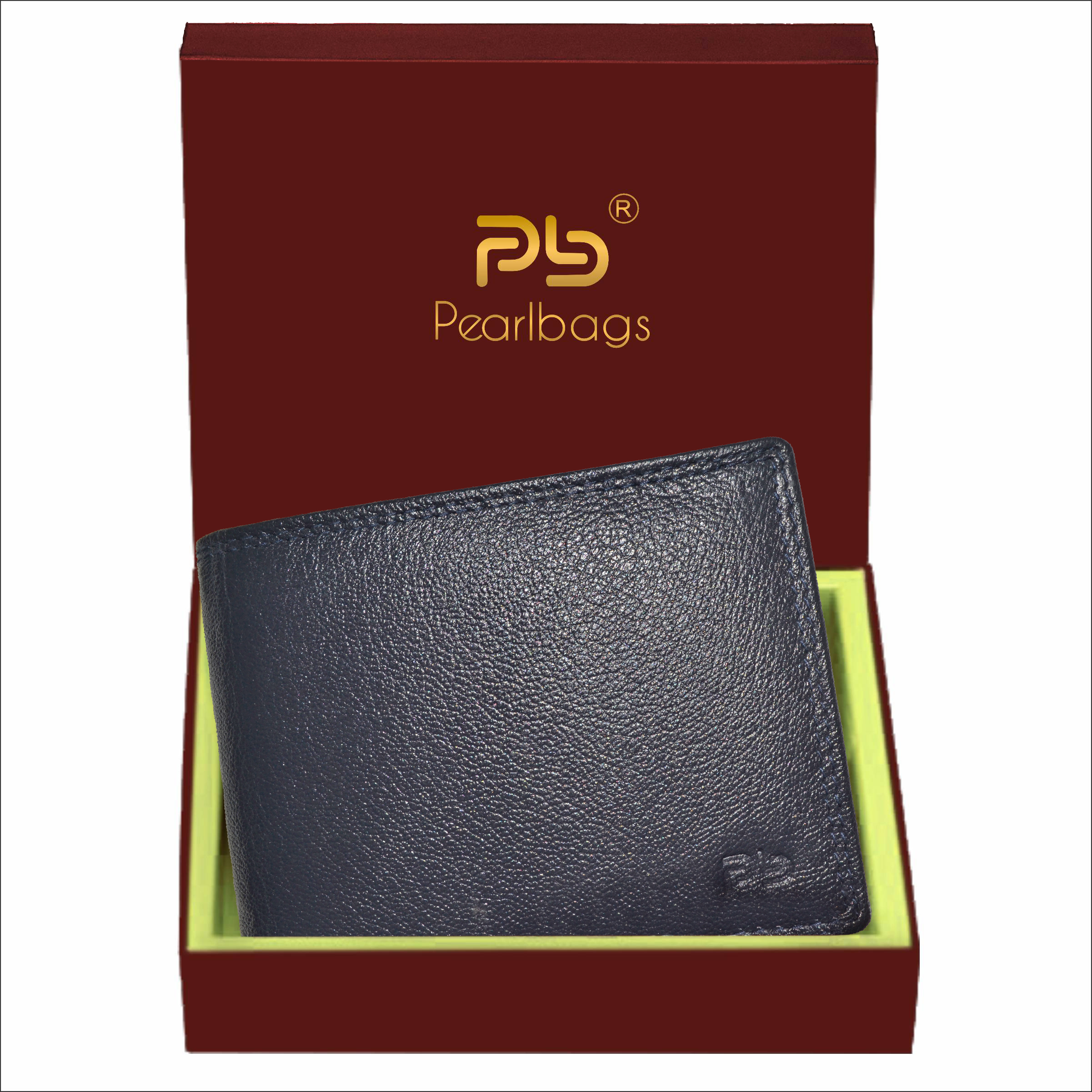 PB Pearlbags Men's Wallet Genuine Leather Tri- Fold 6 Card Slots|Color - Navy blue