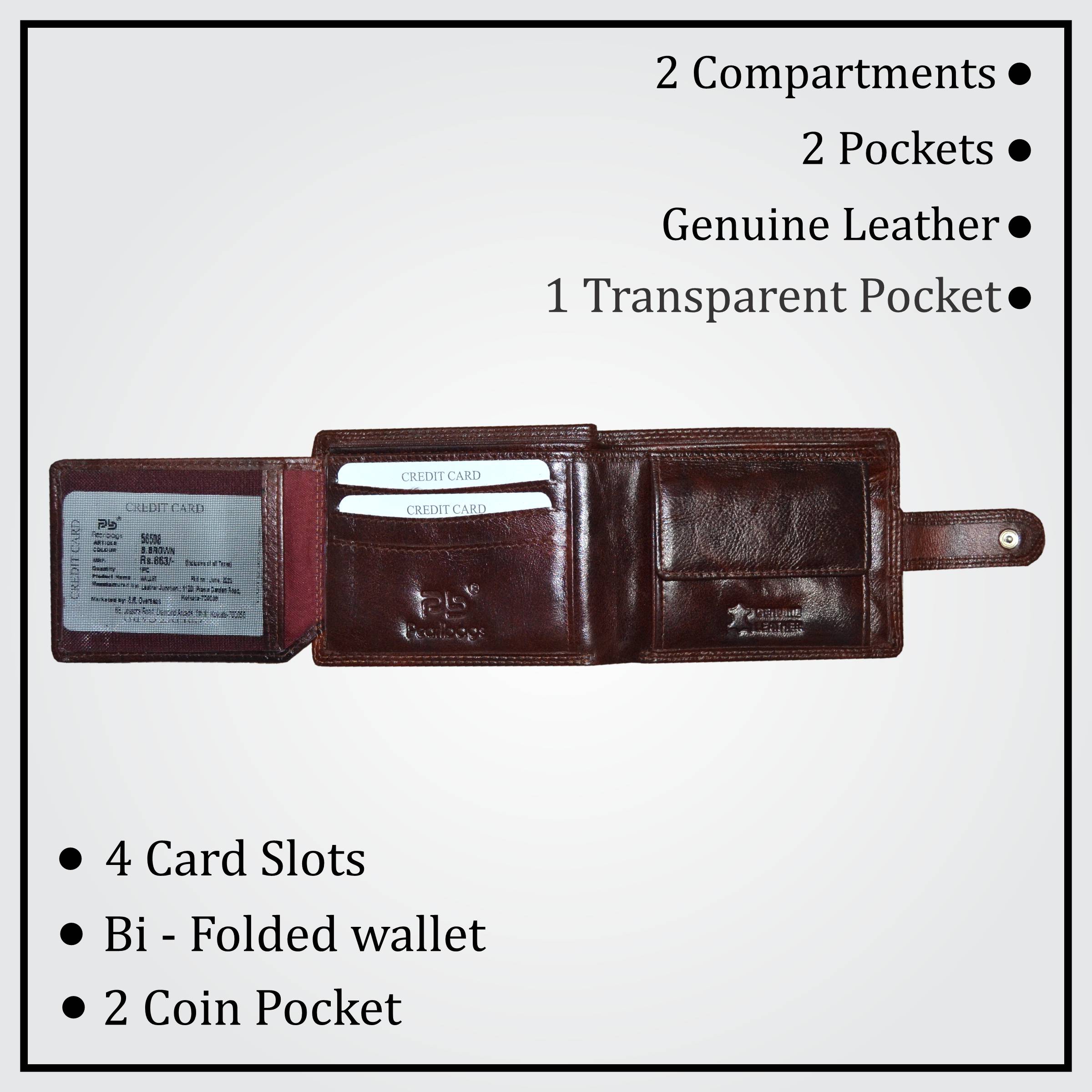 PB Pearlbags Genuine Leather Bi- Fold 4 Card Slots Wallet for Men|Color - B.Brown