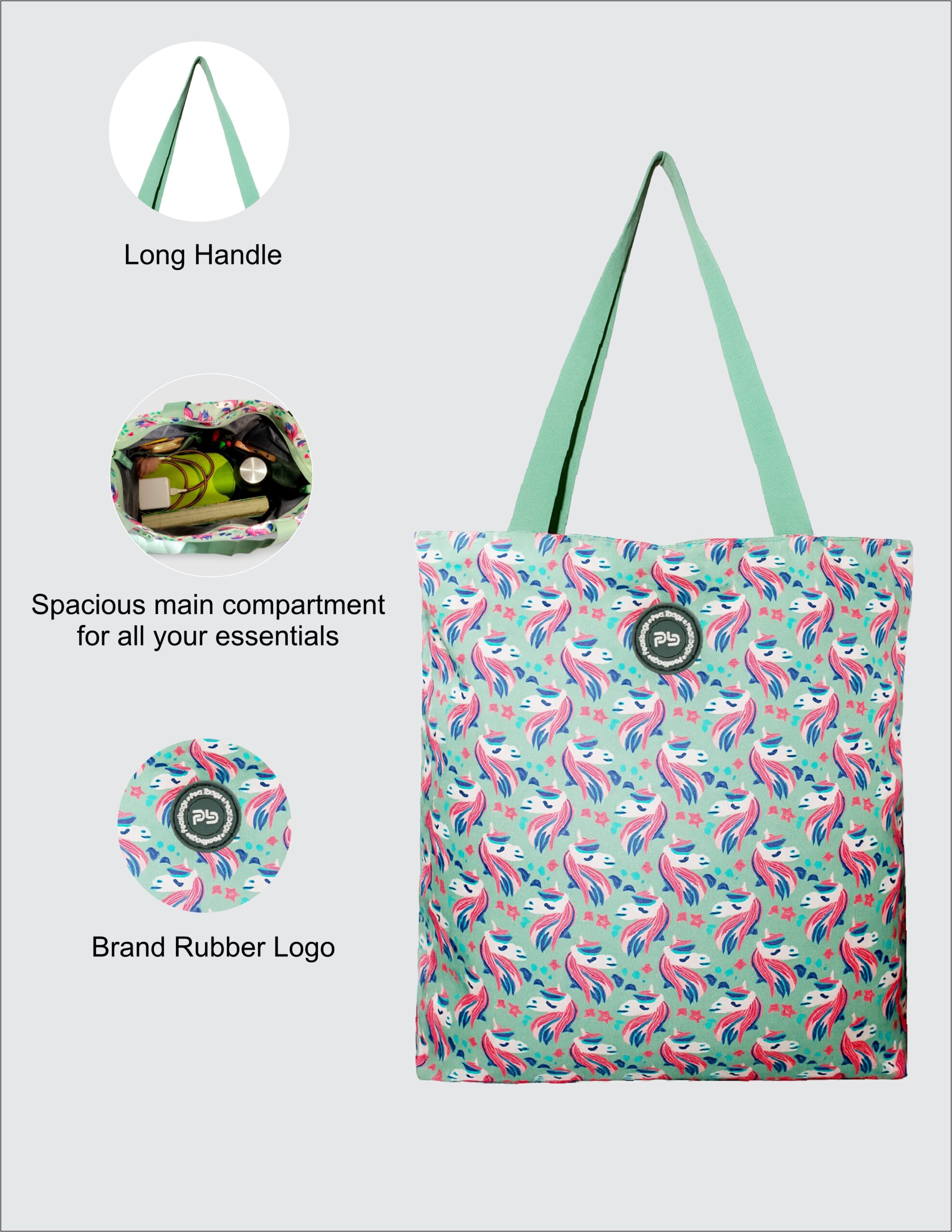 PB Pearlbags Tote Bag Crafted With Premium soft-Touch & Water-Repellent Polyester Printed Large Stylish and Durable Trendy for Everyday Use Or Travel For Women or Ladies-39x35x11 cm