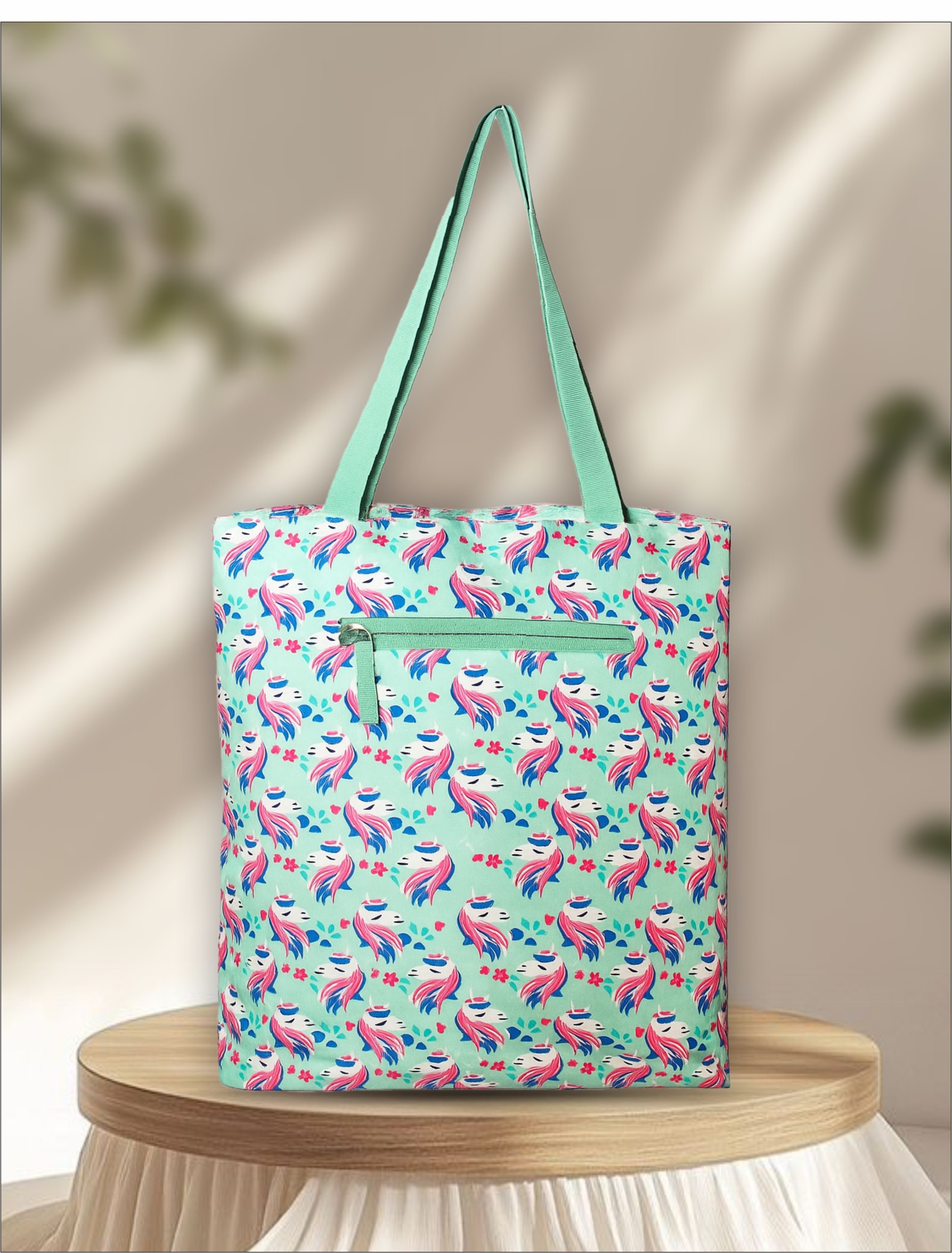 PB Pearlbags Tote Bag Crafted With Premium soft-Touch & Water-Repellent Polyester Printed Large Stylish and Durable Trendy for Everyday Use Or Travel For Women or Ladies-39x35x11 cm