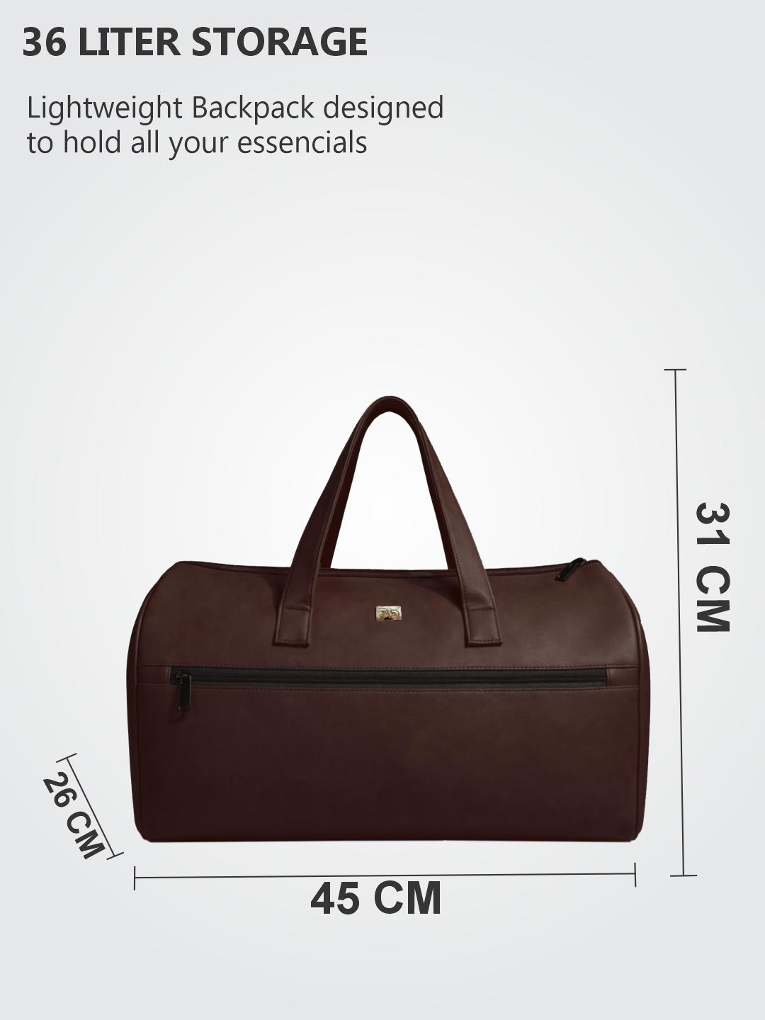 PB Pearlbags 36L Premium Foam Leather Duffle Bag for Travel, Gym & Weekend Trips | Large 45 cm Solid Duffel Bag with Shoulder Strap & Front Pocket