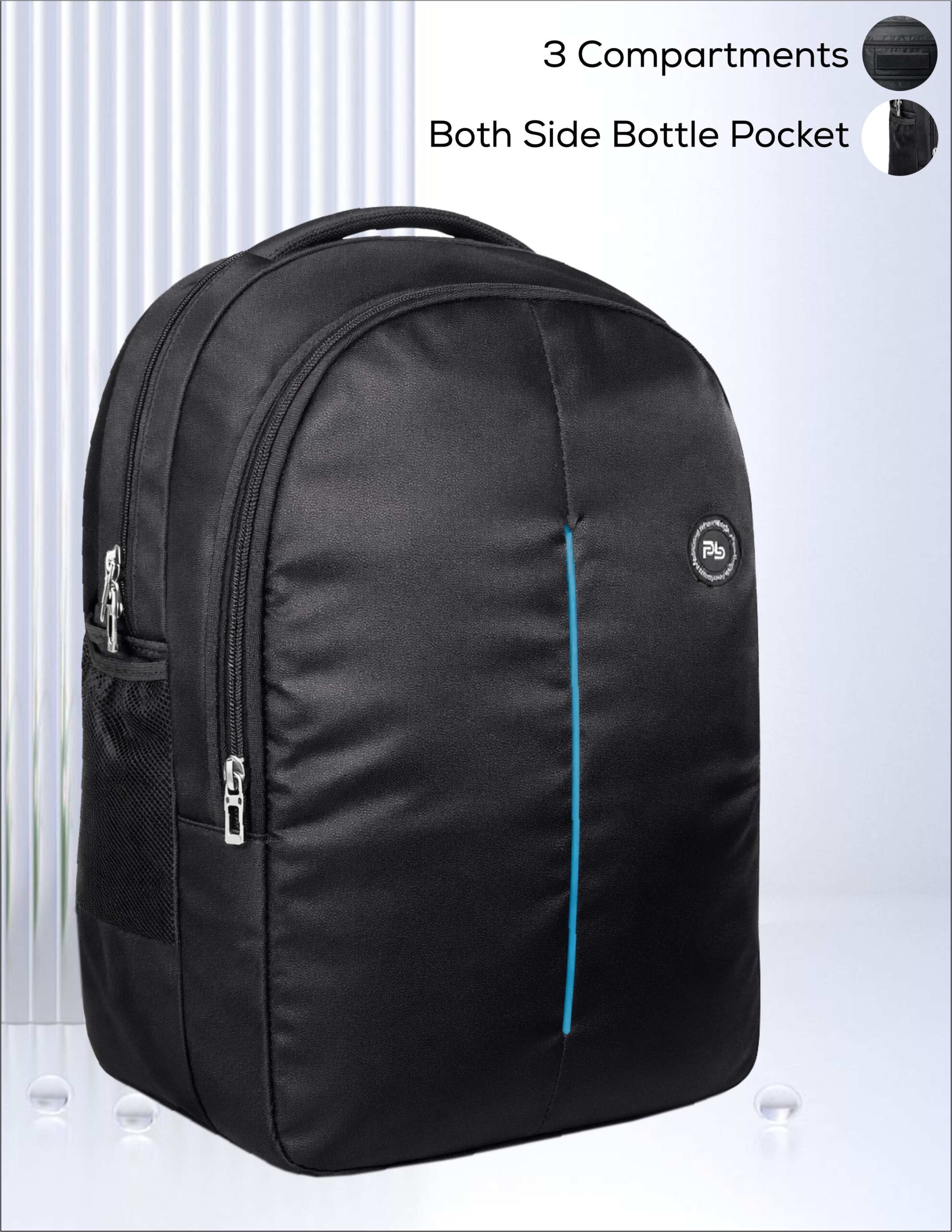 PB Pearlbags Polyester Water Resistant Solid Backpack With Padded Laptop Sleeve, Capacity 27 Liters-Black