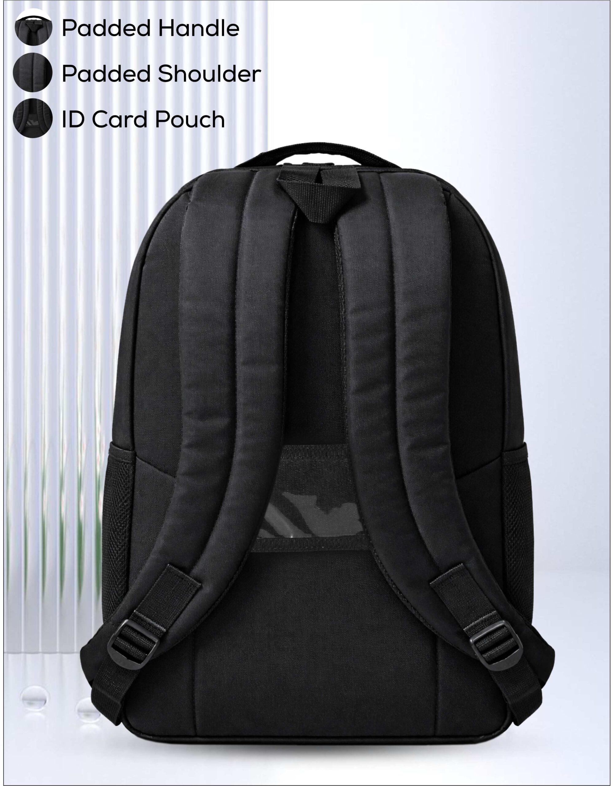PB Pearlbags Polyester Water Resistant Solid Backpack With Padded Laptop Sleeve, Capacity 27 Liters-Black