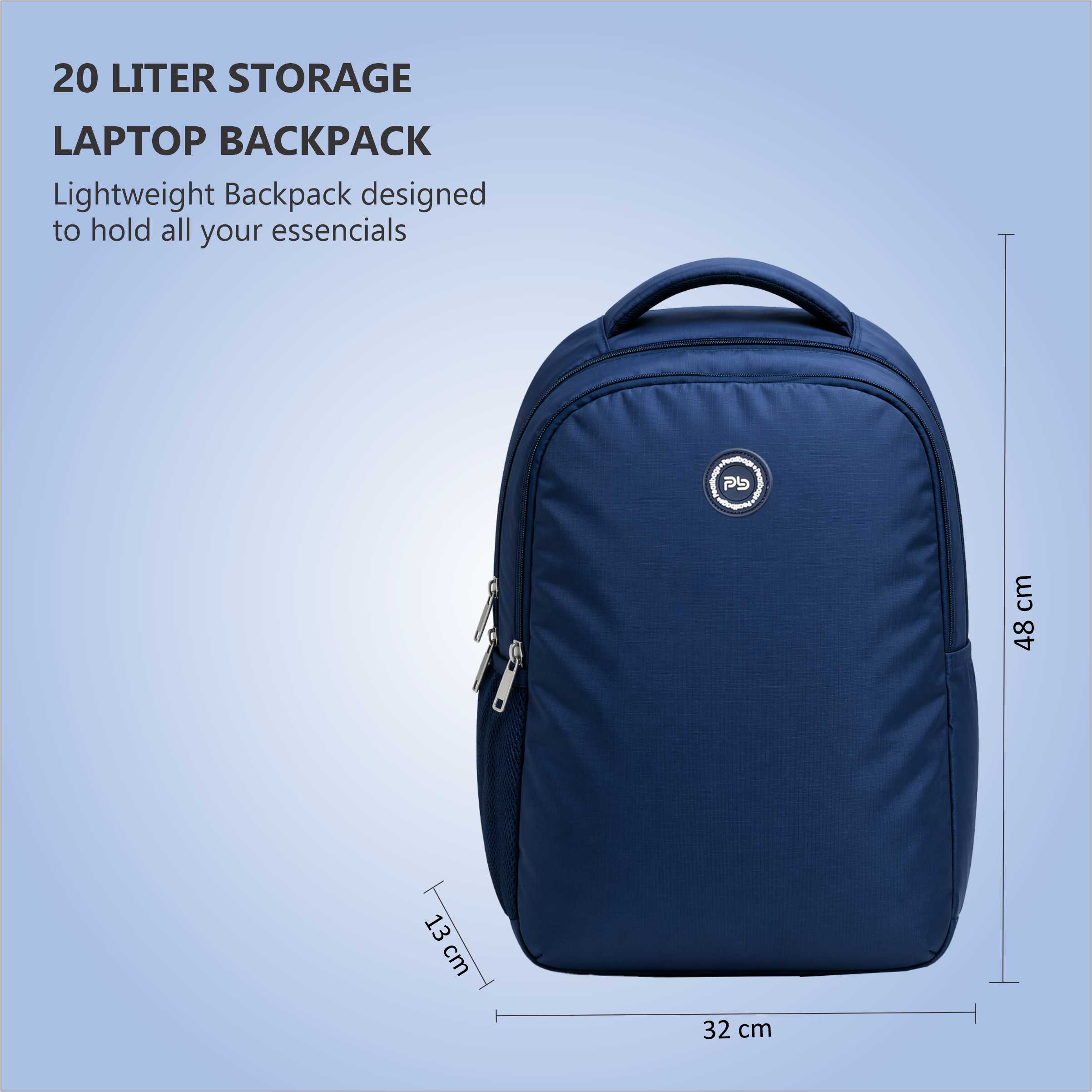 PB Pearlbags 20L Water-Resistant Polyester Backpack for Men & Women | Casual Bag with 2 Compartments, Bottle Pocket & Padded Comfort Design