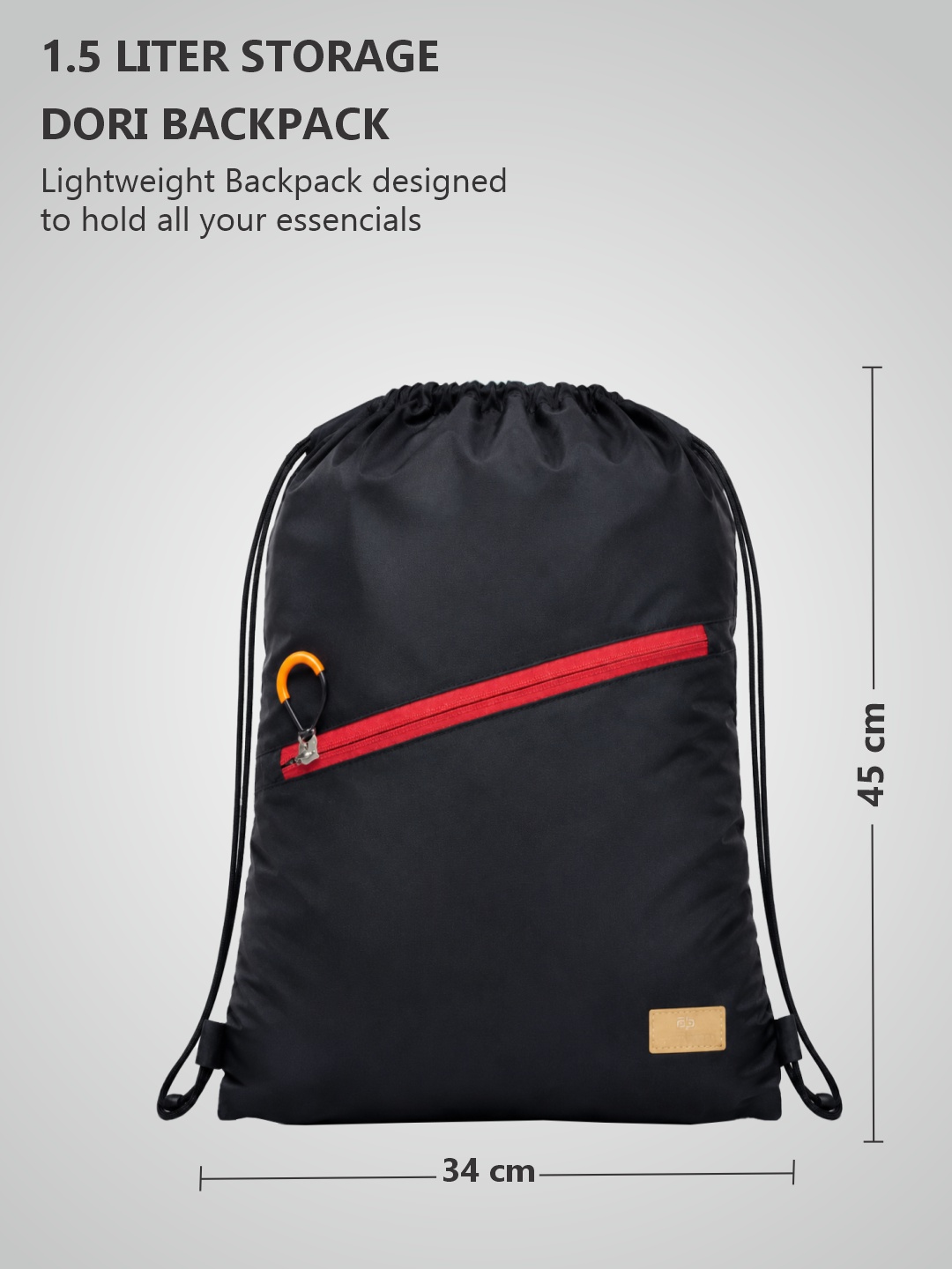 PB Pearlbags Premium Polyester Drawstring Backpack with Front Zip Pocket | Lightweight Unisex Dori Bag (45 cm x 35 cm)