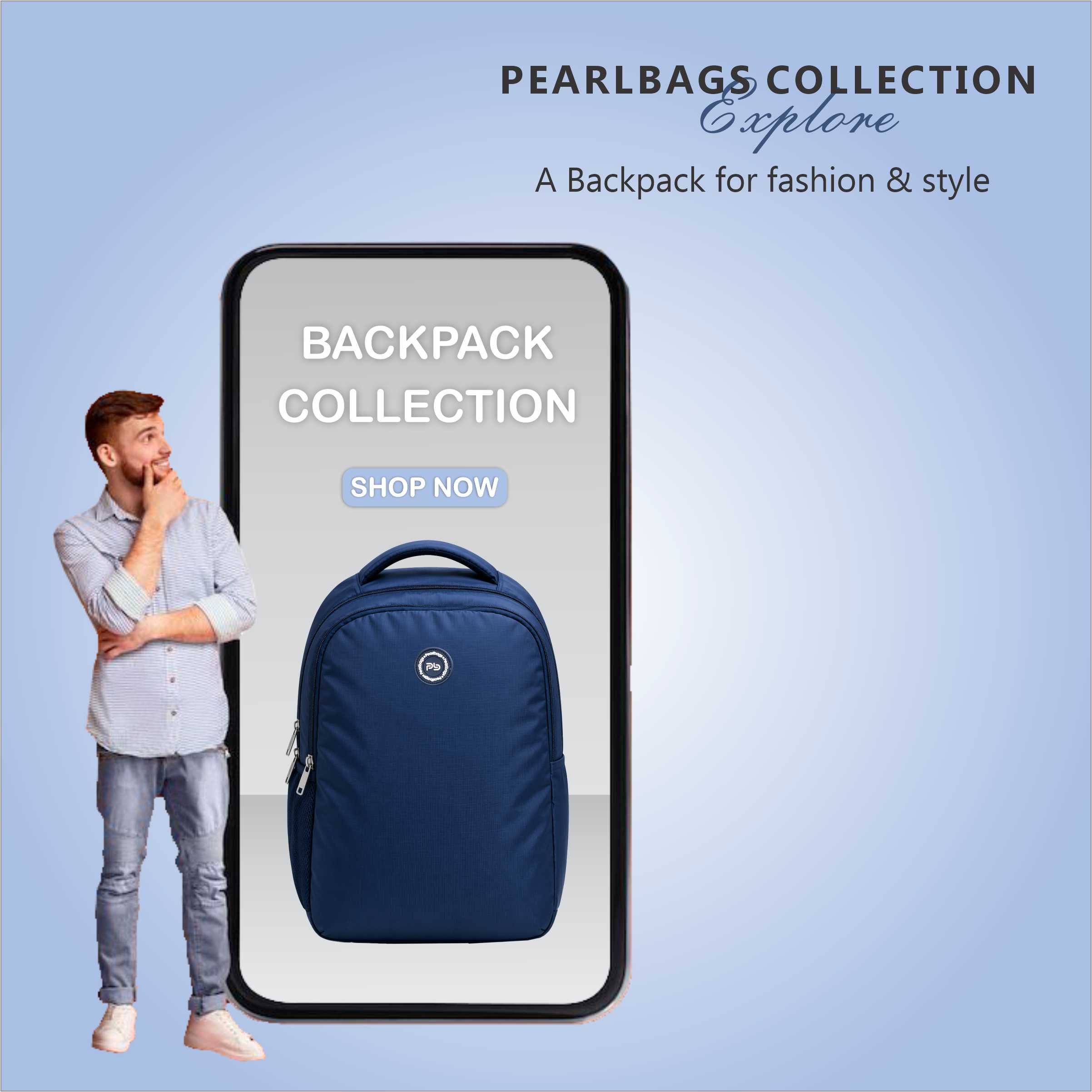 PB Pearlbags 20L Water-Resistant Polyester Backpack for Men & Women | Casual Bag with 2 Compartments, Bottle Pocket & Padded Comfort Design