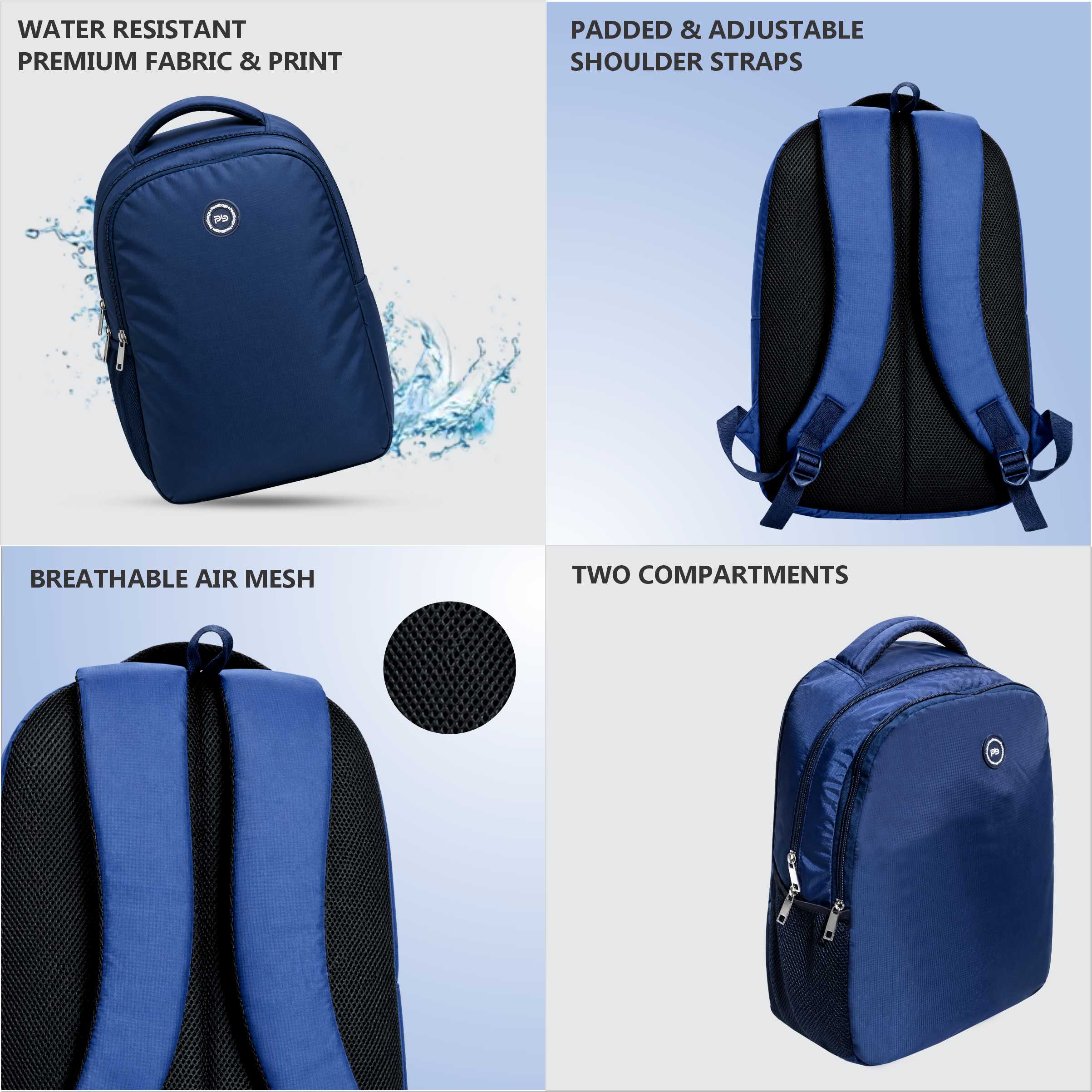 PB Pearlbags 20L Water-Resistant Polyester Backpack for Men & Women | Casual Bag with 2 Compartments, Bottle Pocket & Padded Comfort Design