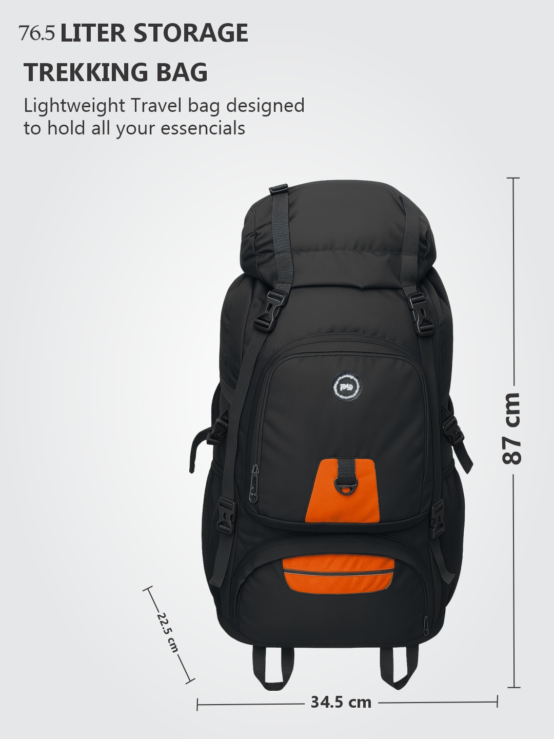 PB Pearlbags SummitPro 76.5L Waterproof Trekking Rucksack Backpack with Hip Belt, Adjustable Shoulder Straps, 5 Pockets & 2 Bottle Holders for Hiking, Camping, Travel & Outdoor Adventures