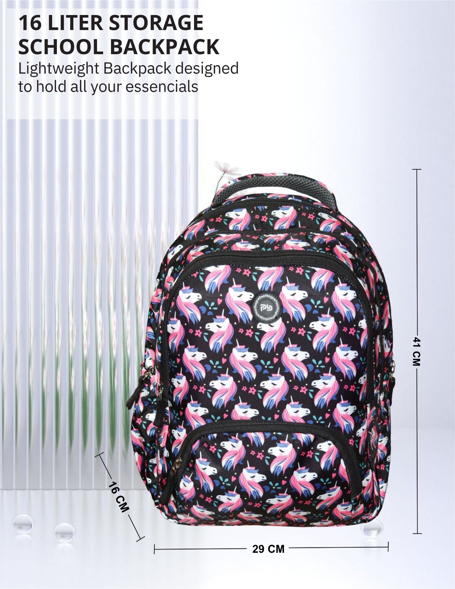 PB Pearlbags Water Resistant Polyester Backpack With 3 Compartment, 1 Front Pocket, 1 Water Bottle Pocket|Capacity 15 L