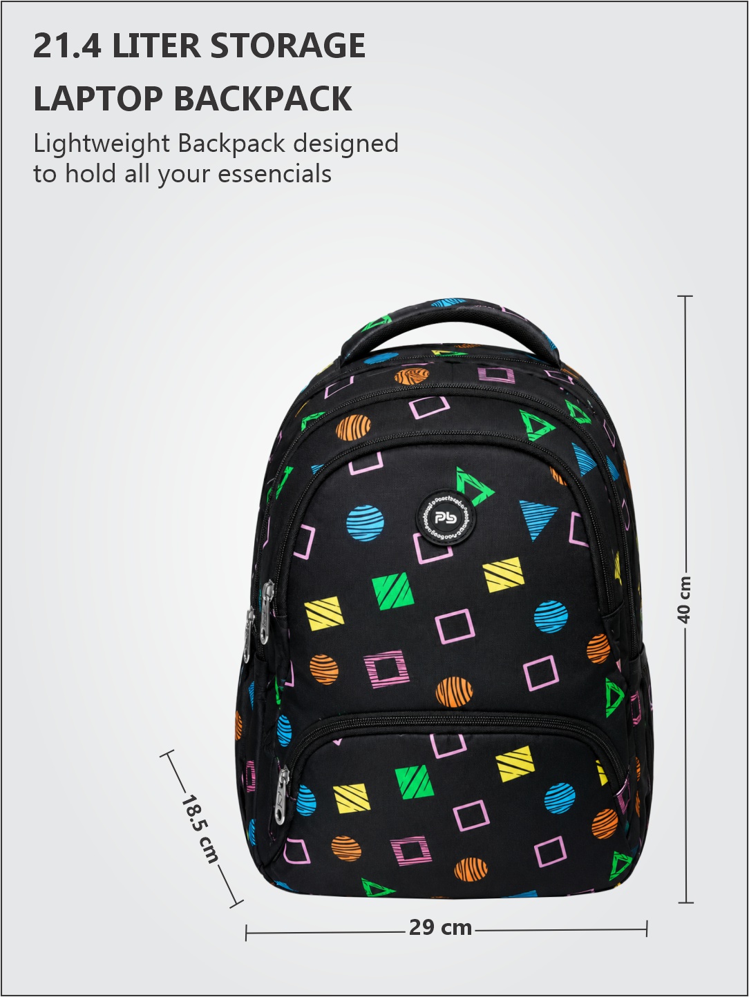 PB Pearlbags Water Resistant Polyester Backpack With 3 Compartment, 1 Front Pocket, 1 Water Bottle Pocket|Capacity 15 L