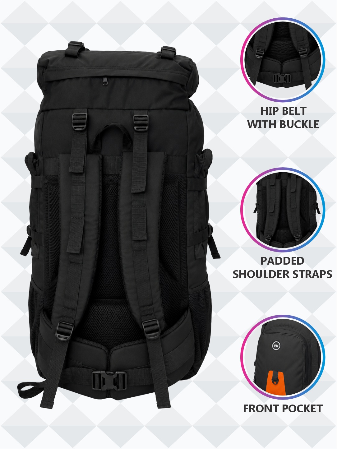 PB Pearlbags SummitPro 76.5L Waterproof Trekking Rucksack Backpack with Hip Belt, Adjustable Shoulder Straps, 5 Pockets & 2 Bottle Holders for Hiking, Camping, Travel & Outdoor Adventures
