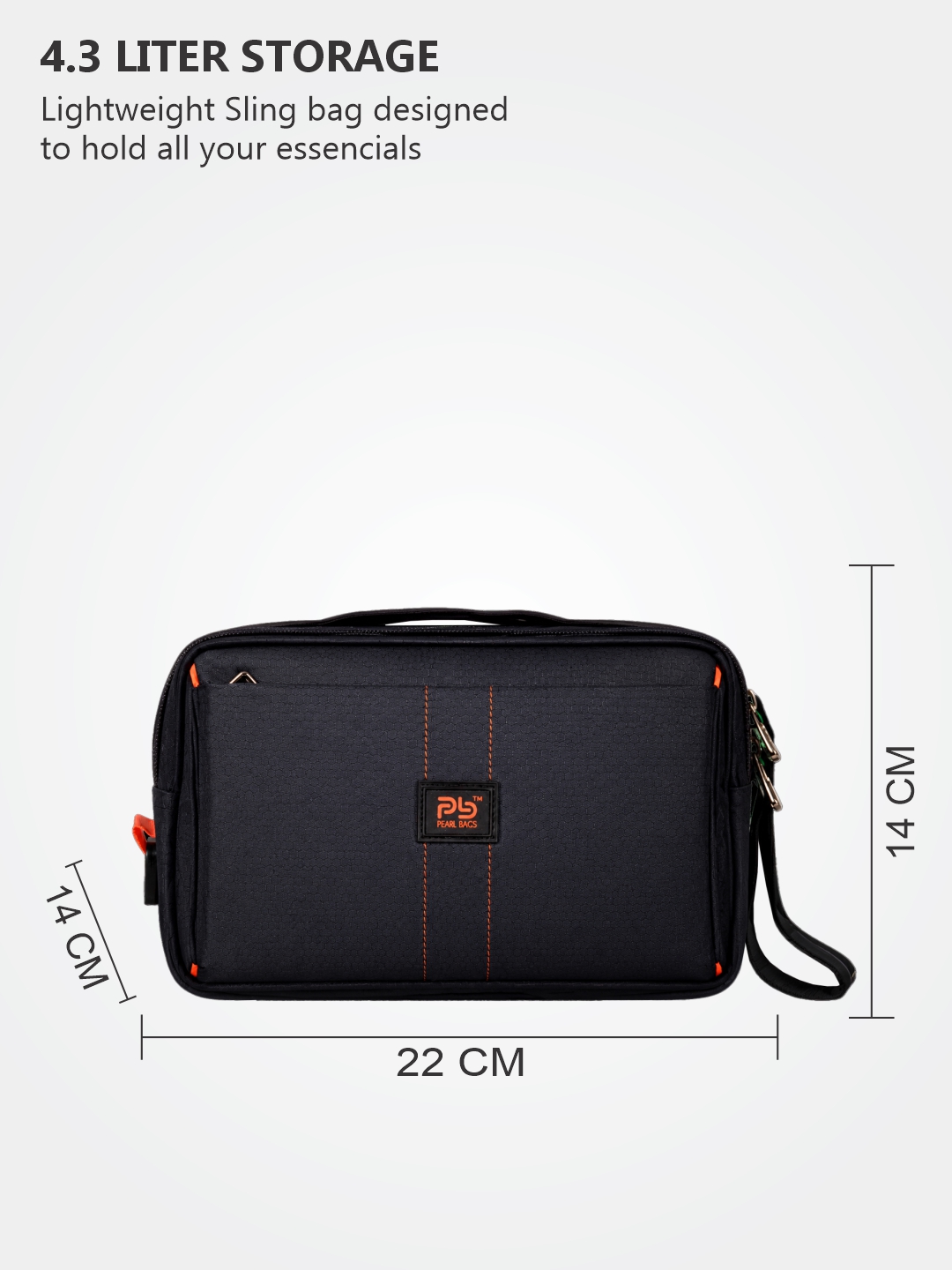 PB Pearlbags Premium Water-Resistant Polyester Sling Bag | 4.3 L Crossbody Messenger Bag with 2 Compartments & Front Pocket | Solid Casual Travel Shoulder Bag for Men & Women
