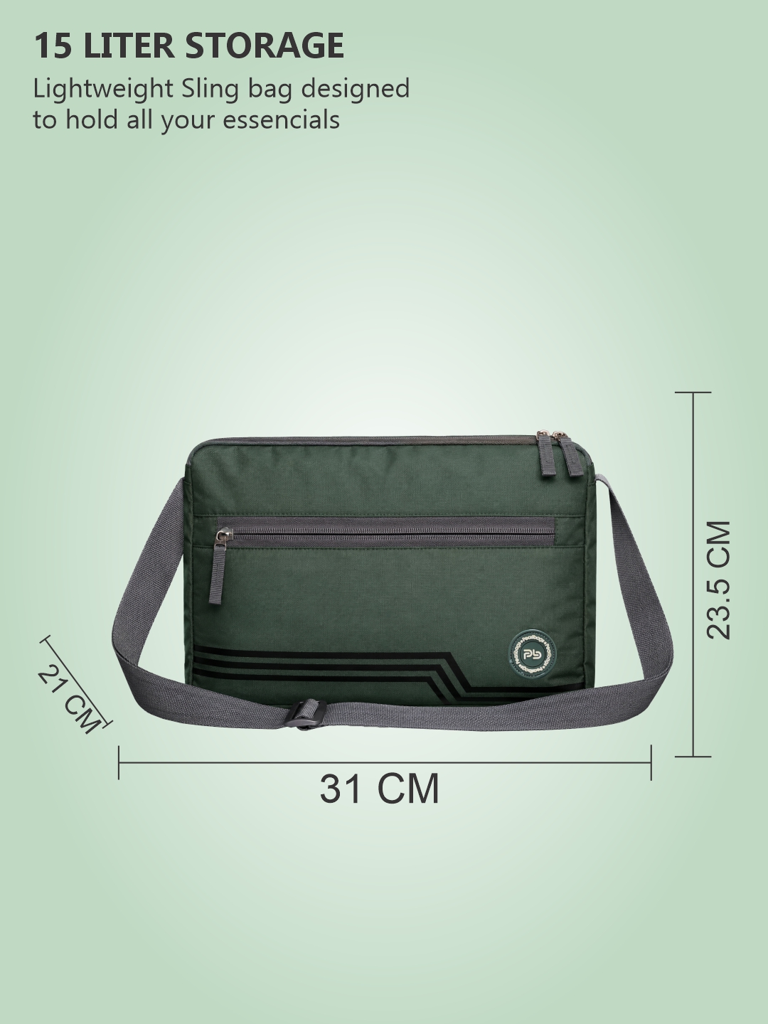 PB Pearlbags Premium Water-Resistant Expandable Sling Bag | 15L Crossbody Messenger Bag with Expandable Depth, 1 Main Compartment, Front & Back Zip Pockets | Adjustable Shoulder Strap | Solid Design | Unisex