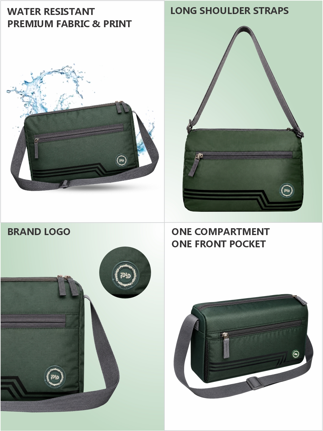 PB Pearlbags Premium Water-Resistant Expandable Sling Bag | 15L Crossbody Messenger Bag with Expandable Depth, 1 Main Compartment, Front & Back Zip Pockets | Adjustable Shoulder Strap | Solid Design | Unisex
