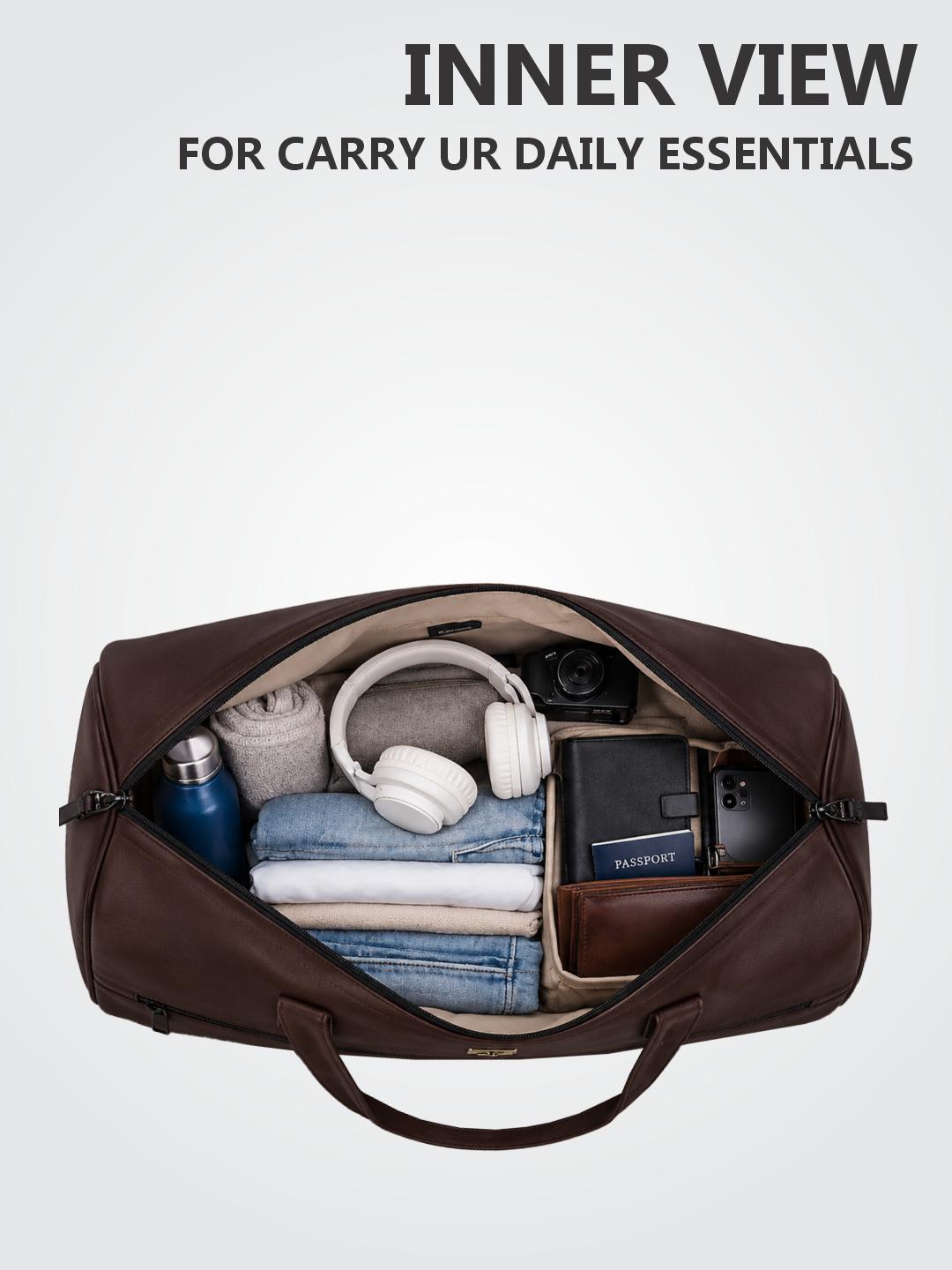 PB Pearlbags 36L Premium Foam Leather Duffle Bag for Travel, Gym & Weekend Trips | Large 45 cm Solid Duffel Bag with Shoulder Strap & Front Pocket