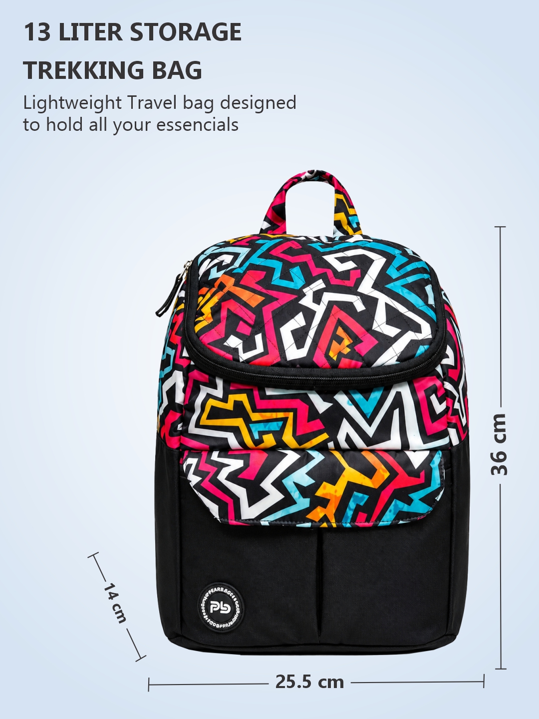 PB Pearlbags Small Backpack For Men & Women, Water-Resistant Sports Backpack, Lightweight, Durable Polyester, Double-Zip Main Compartment & Secure Front Pocket, Capacity-10 Litres