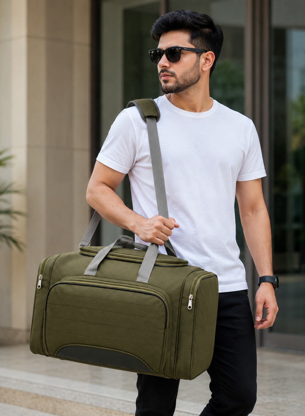 PB Pearlbags 20-Inch Olive Green Travel Duffle Bag ? 33L Water-Resistant Polyester Weekend Travel & Gym Bag