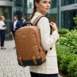 PB Pearlbags Faux Leather Laptop Backpack for Men & Women, Water-Resistant 14L Office and Travel Bag with Padded Laptop Sleeve, 2 Compartments & Bottle Pocket - Thumbnail Image 2
