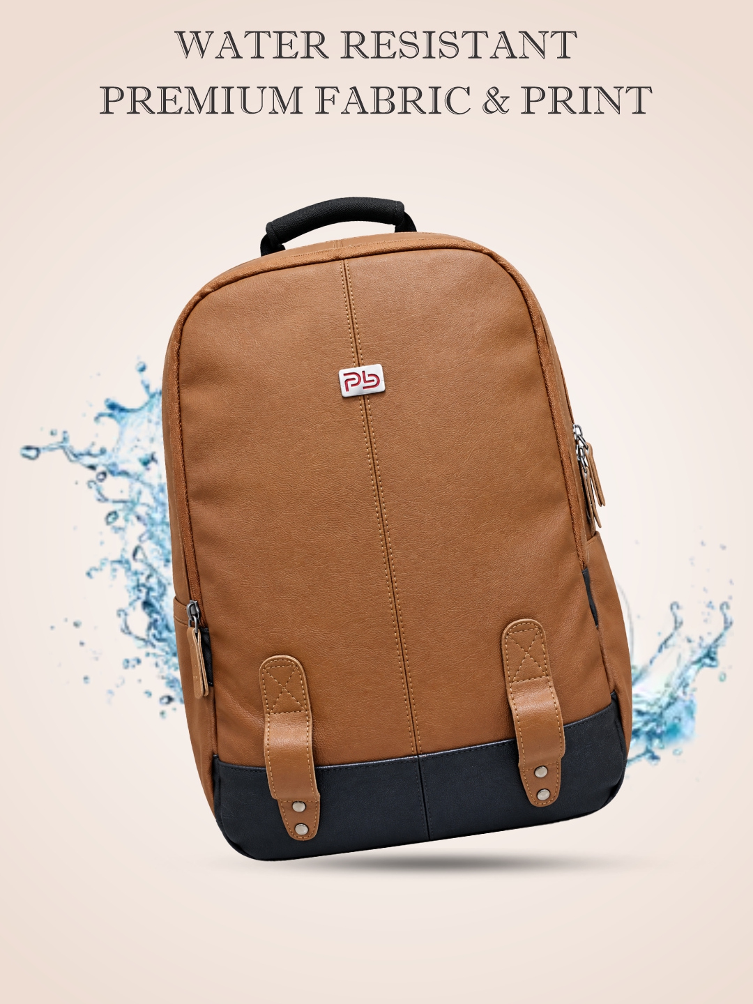 PB Pearlbags Faux Leather Laptop Backpack for Men & Women, Water-Resistant 14L Office and Travel Bag with Padded Laptop Sleeve, 2 Compartments & Bottle Pocket
