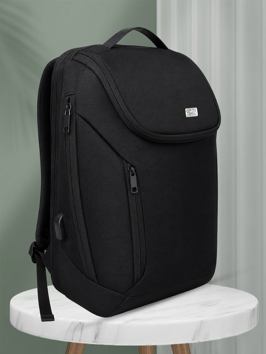 PB Pearlbags 22L Water-Resistant Urban Travel Laptop Backpack for Men & Women, 15.6-Inch Laptop Sleeve, USB Charging Port, 180° Flat-Opening Design, Black
