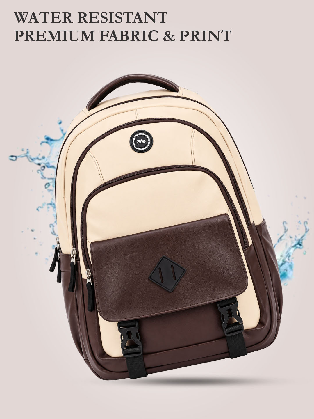 PB Pearlbags Faux Leather Laptop Backpack for Men & Women, 29.4L Water-Resistant Office & Travel Bag with Padded Laptop Sleeve, 2 Compartments & Multiple Pockets