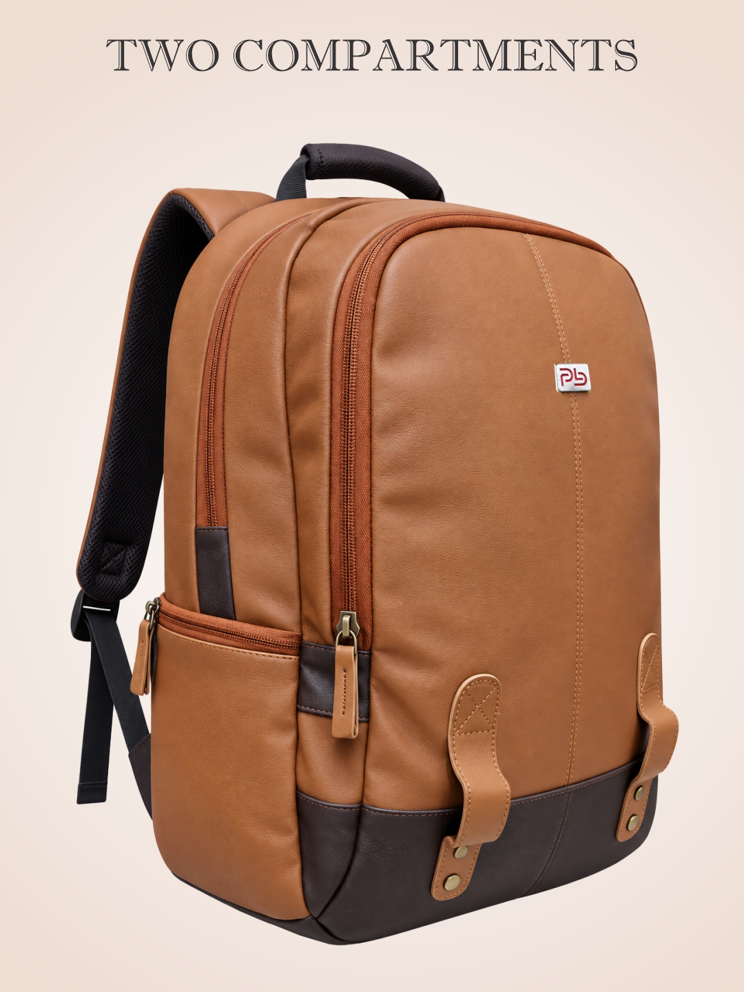 PB Pearlbags Faux Leather Laptop Backpack for Men & Women, Water-Resistant 14L Office and Travel Bag with Padded Laptop Sleeve, 2 Compartments & Bottle Pocket