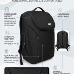 PB Pearlbags 22L Water-Resistant Urban Travel Laptop Backpack for Men & Women, 15.6-Inch Laptop Sleeve, USB Charging Port, 180° Flat-Opening Design, Black - Thumbnail Image 6