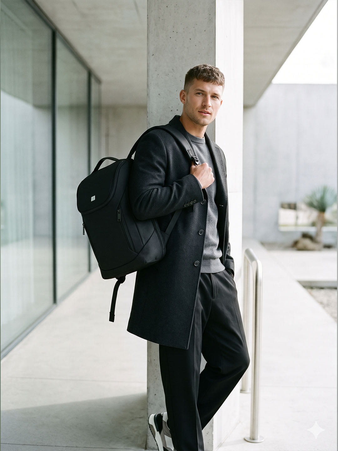 PB Pearlbags 22L Water-Resistant Urban Travel Laptop Backpack for Men & Women, 15.6-Inch Laptop Sleeve, USB Charging Port, 180° Flat-Opening Design, Black