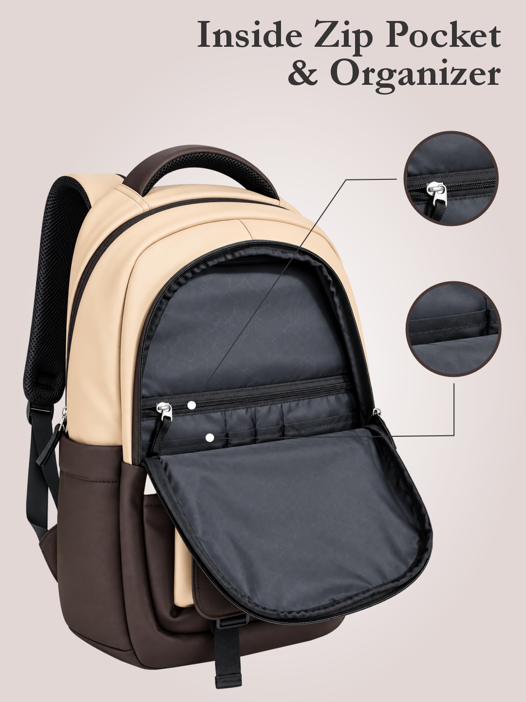 PB Pearlbags Faux Leather Laptop Backpack for Men & Women, 29.4L Water-Resistant Office & Travel Bag with Padded Laptop Sleeve, 2 Compartments & Multiple Pockets