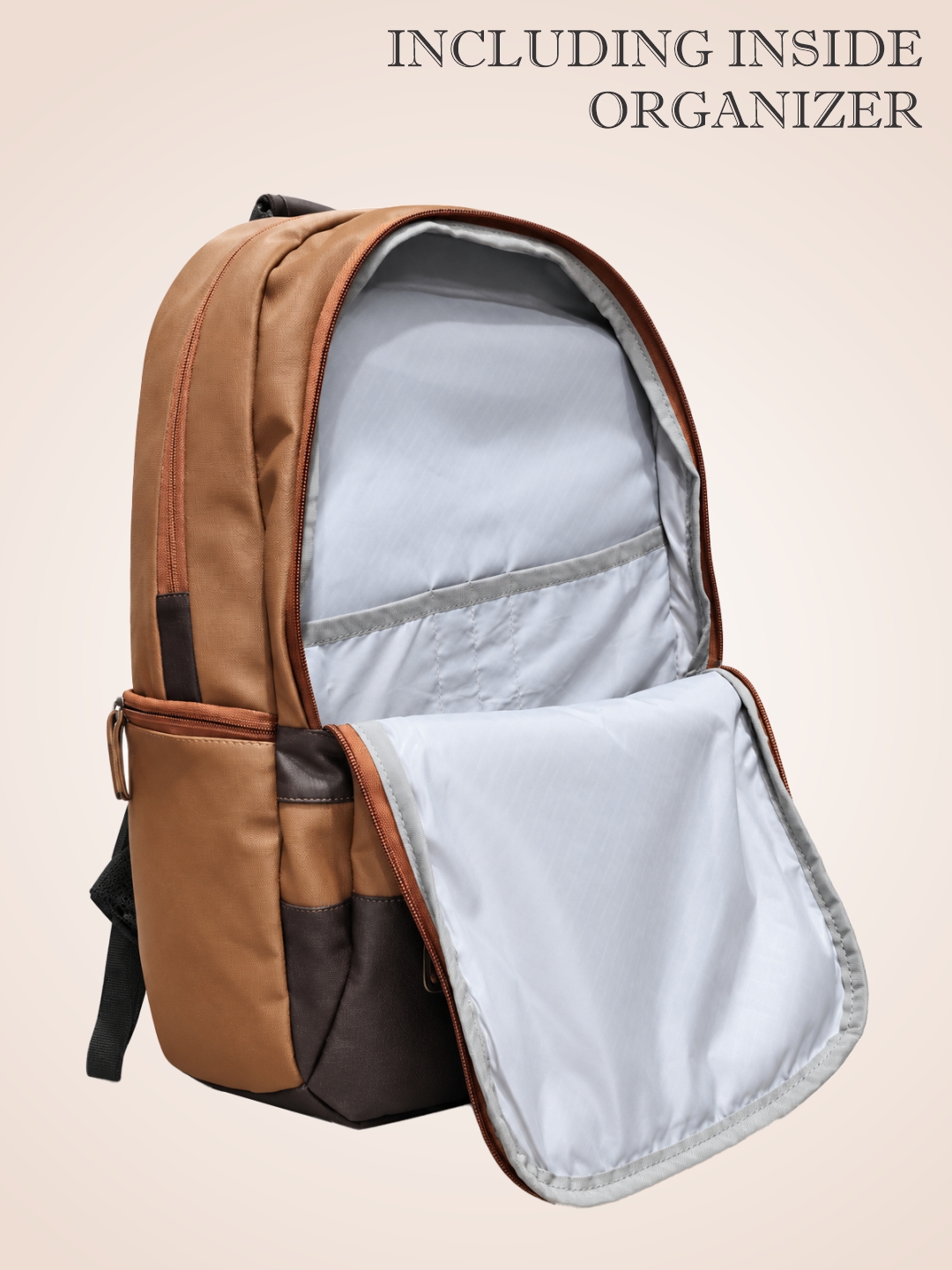 PB Pearlbags Faux Leather Laptop Backpack for Men & Women, Water-Resistant 14L Office and Travel Bag with Padded Laptop Sleeve, 2 Compartments & Bottle Pocket